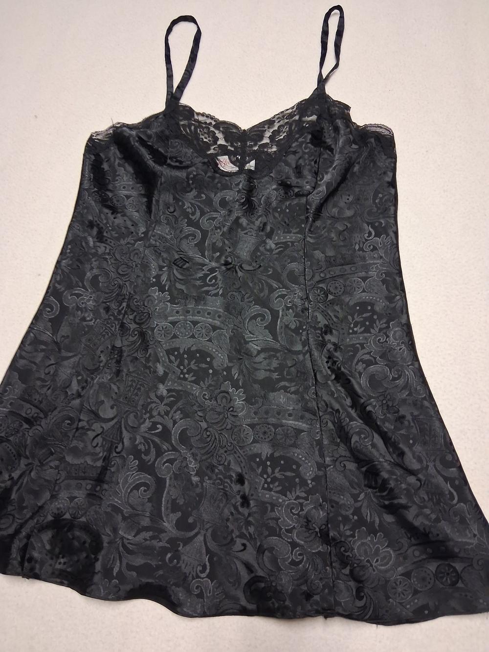 Black Satin Lace-Trim Camisole Slip - Picture 2 of 5